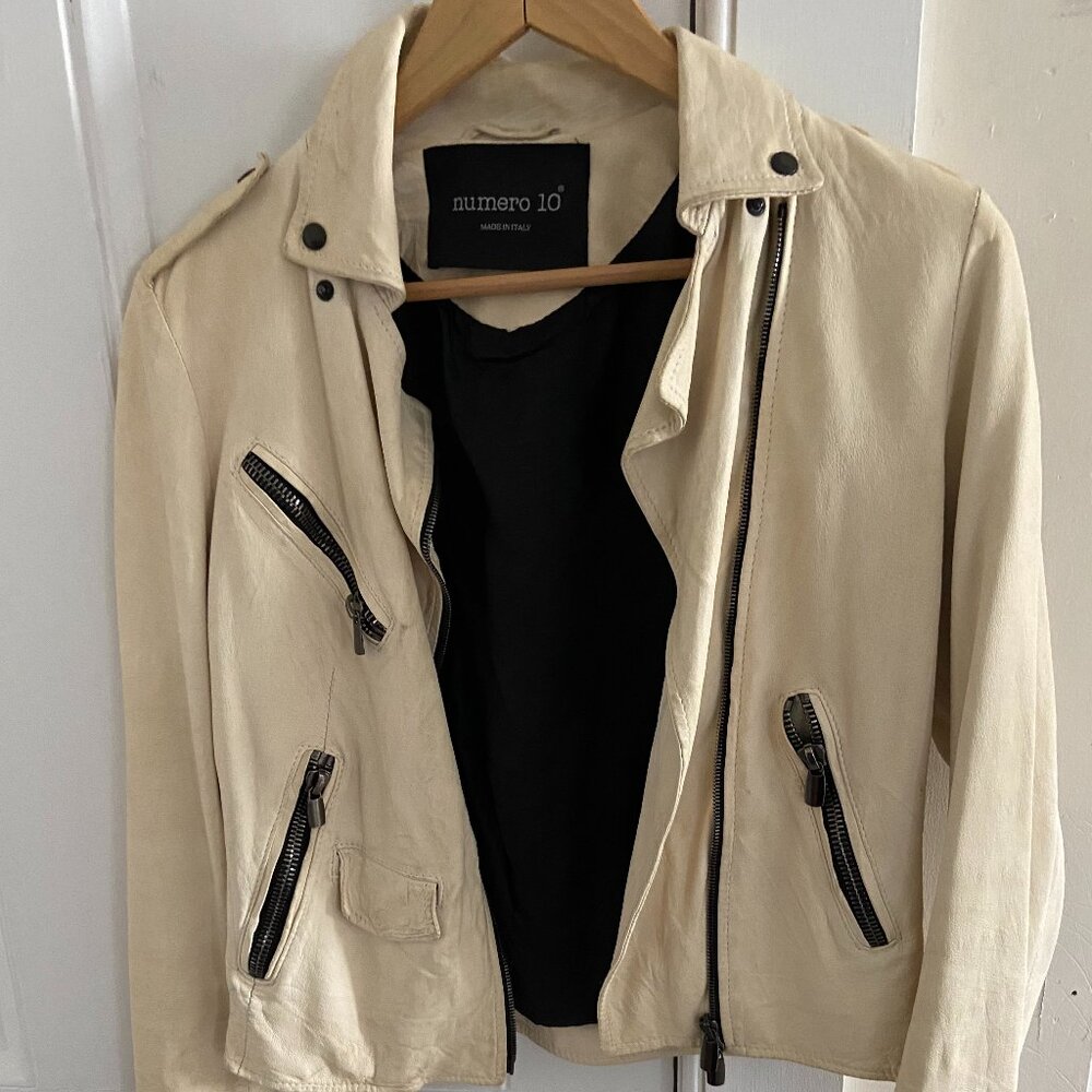 Numero 10 Women's Ivory Leather Motorcycle Jacket - Size S Made in Italy